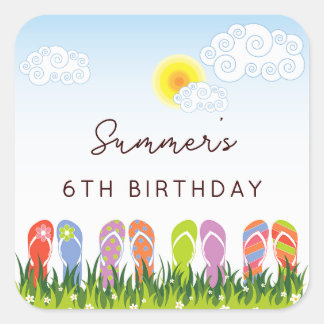 Colourful Flip Flops Fun In The Sun Birthday Party Square Sticker