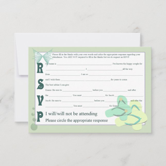 Colourful Flip Flops RSVP Green Card (Front)