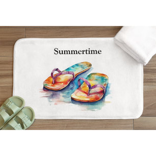 colourful flip flops watercolor customisable  bath mat