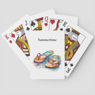 colourful flip flops watercolor customisable  playing cards