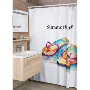 colourful flip flops watercolor customisable  shower curtain