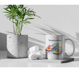 colourful flip flops watercolor customisable Two-Tone coffee mug