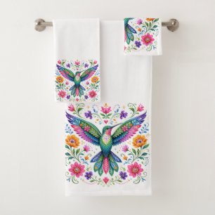 Colourful Flok Art Hummingbird Bath Towel Set