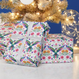 Colourful Flok Art Hummingbird Wrapping Paper