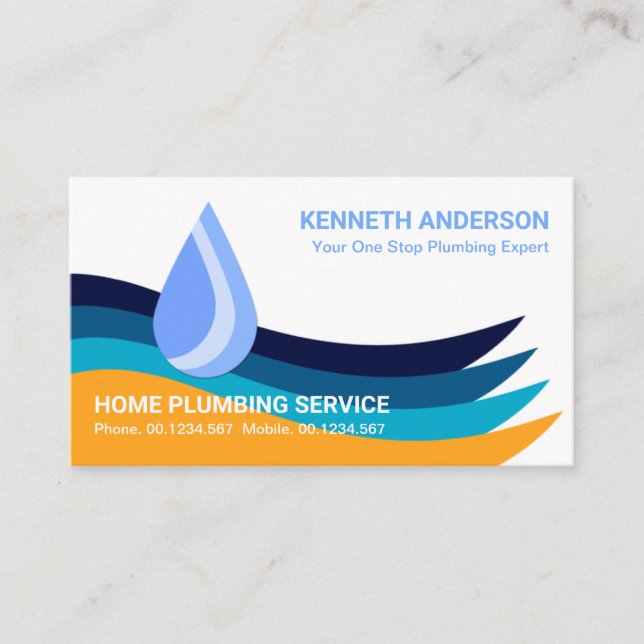 Colourful Flooded Water Layers Pipe Fitter Plumber Business Card (Front)