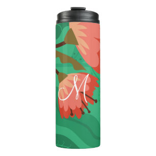 Colourful Flora and Foliage Red on Green Thermal Tumbler