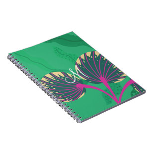 Colourful Flora and Foliage with Purple on Green Notebook