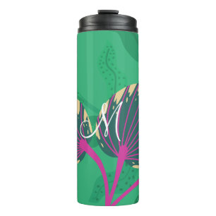 Colourful Flora and Foliage with Purple on Green Thermal Tumbler