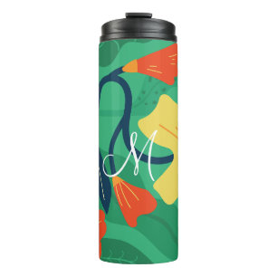 Colourful Flora and Foliage with Yellow on Green Thermal Tumbler