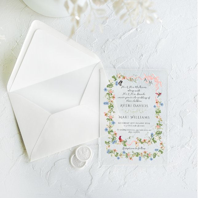 Colourful Flora Bow Garden Elegant Photo Wedding Acrylic Invitations (Creator Uploaded)