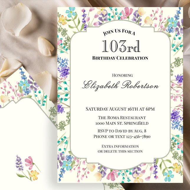 Colourful Floral 103rd Birthday Invitation (Creator Uploaded)