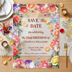 Colourful Floral 22nd Birthday Save the Date Acrylic Invitations