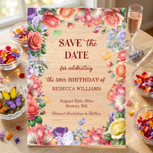 Colourful Floral 50th Birthday Party Save the Date Acrylic Invitations