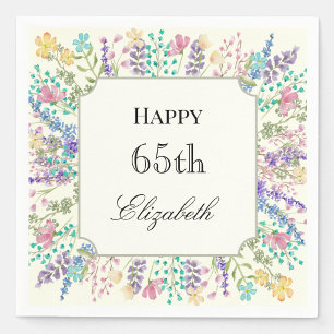 Colourful Floral 65th Birthday Napkin