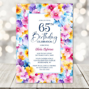 Colourful Floral 65th Birthday Party Invitation