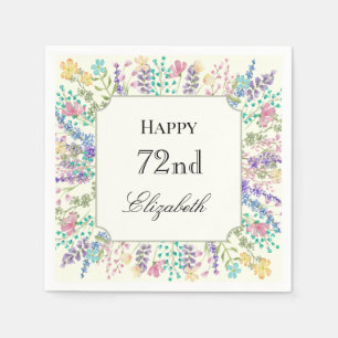 Colourful Floral 72nd Birthday Napkin