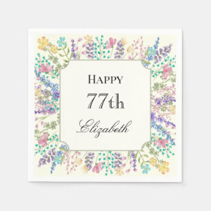 Colourful Floral 77th Birthday Napkin