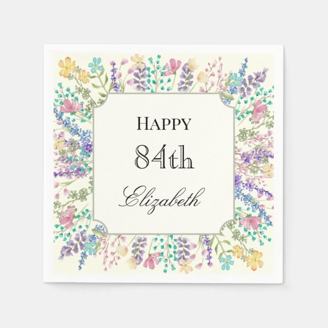 Colourful Floral 84th Birthday Napkin (Front)