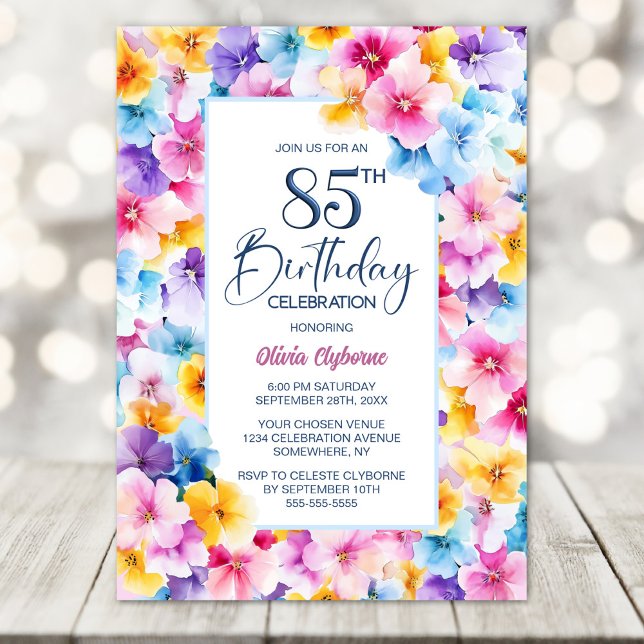 Colourful Floral 85th Birthday Party Invitation (Creator Uploaded)