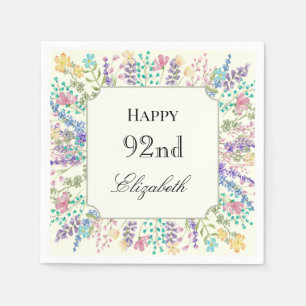 Colourful Floral 92nd Birthday Napkin