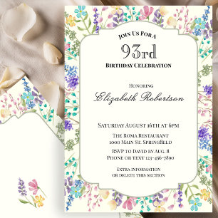 Colourful Floral 93rd Birthday Invitation