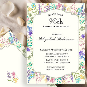 Colourful Floral 98th Birthday Invitation