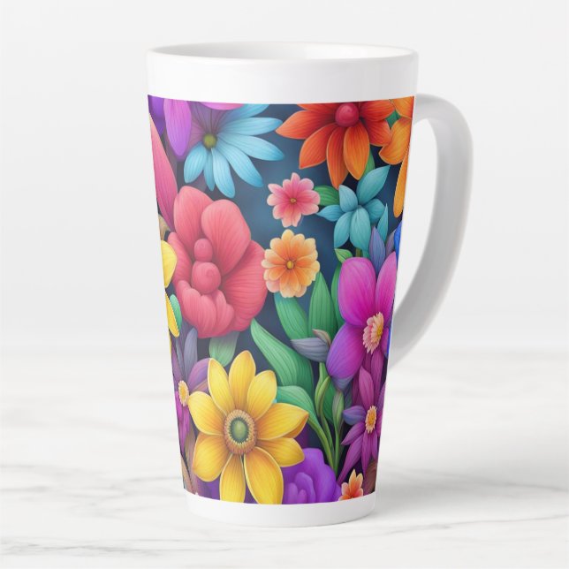 Colourful Floral #990 - Latte Mug (Right Angle)