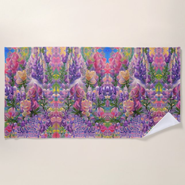 colourful floral abstract design beach towel (Front)