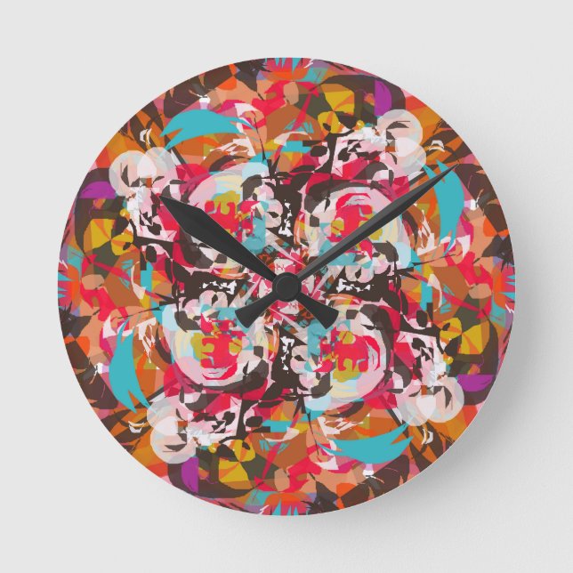 Colourful Floral Abstract Design Round Clock (Front)