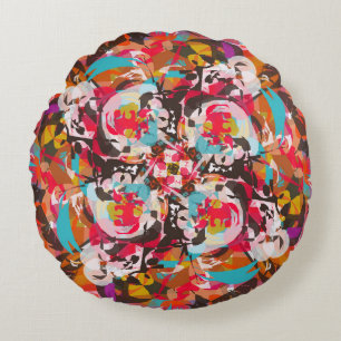 Colourful Floral Abstract Design Round Cushion