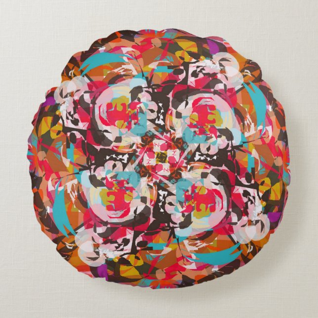 Colourful Floral Abstract Design Round Cushion (Front)