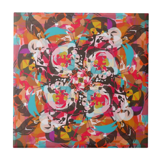 Colourful Floral Abstract Design Tile (Front)