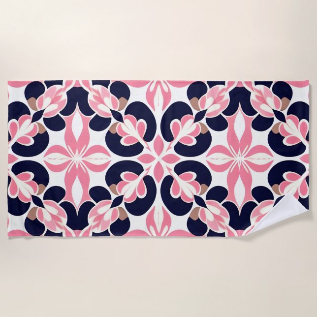 Colourful Floral Abstract Pattern Beach Towel (Front)