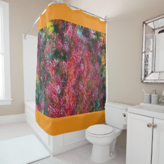 Colourful Floral Abstract with Orange Border  Shower Curtain