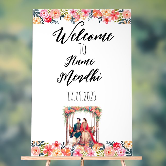 Colourful floral acrylic Mendhi sign  (Neutral)