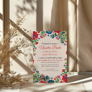 Colourful Floral Aesthetic Folk Art Spanish Weddin Invitation