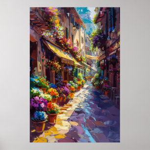Colourful Floral Alley in Spring Poster