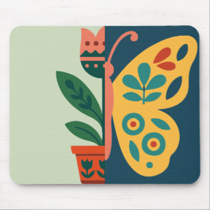 Colourful floral and butterfly split graphic desig mouse mat