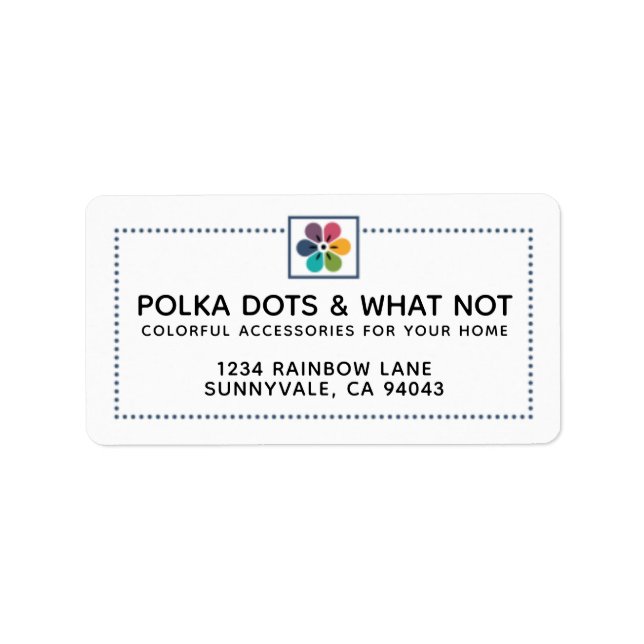 Colourful Floral and Navy Polka Dots Label (Front)