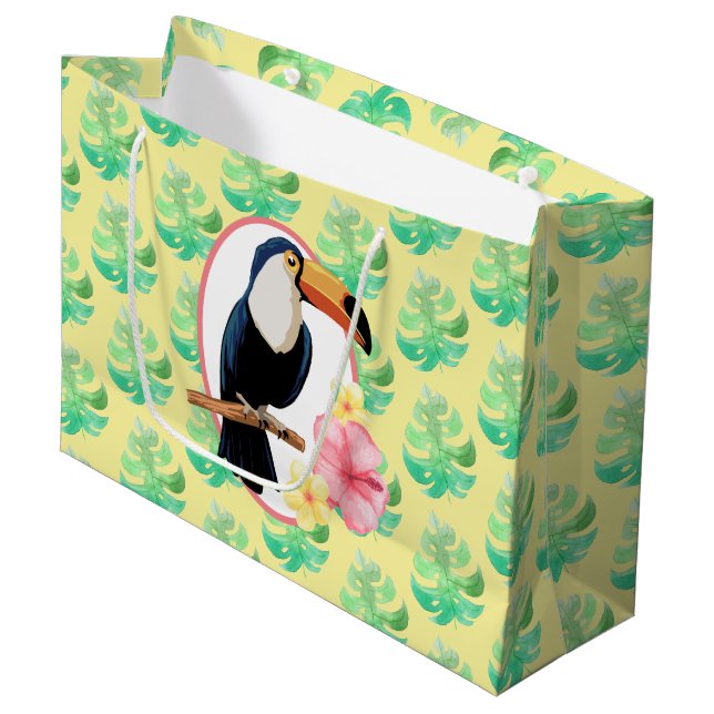 Colourful Floral And Tropical Bird Gift Bag (Front Angled)
