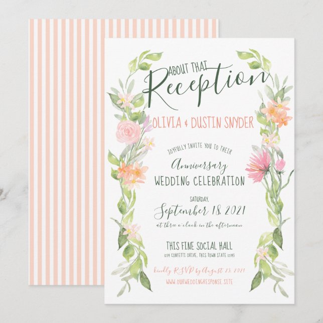 Colourful Floral Anniversary Wedding Reception Invitation (Front/Back)