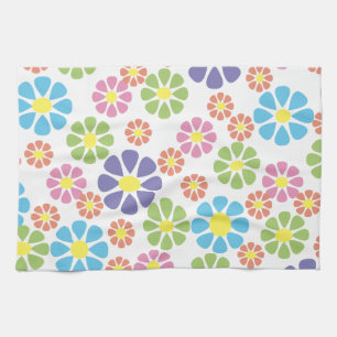 Colourful floral art pattern design tea towel