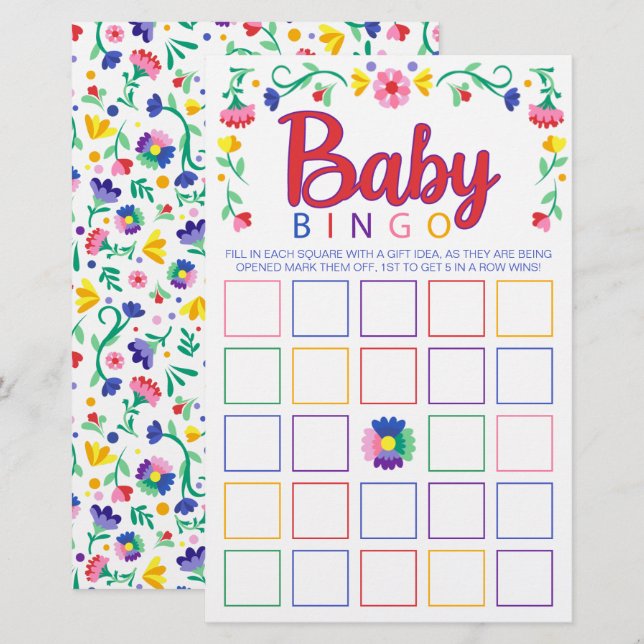 Colourful Floral Baby Bingo Shower Game (Front/Back)