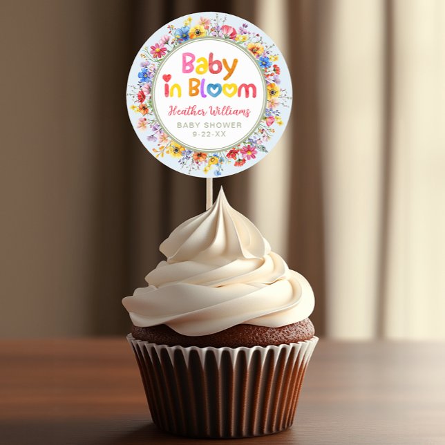 Colourful Floral Baby in Bloom Baby Shower Favour Classic Round Sticker (Baby in Bloom Favor Sticker for many uses)