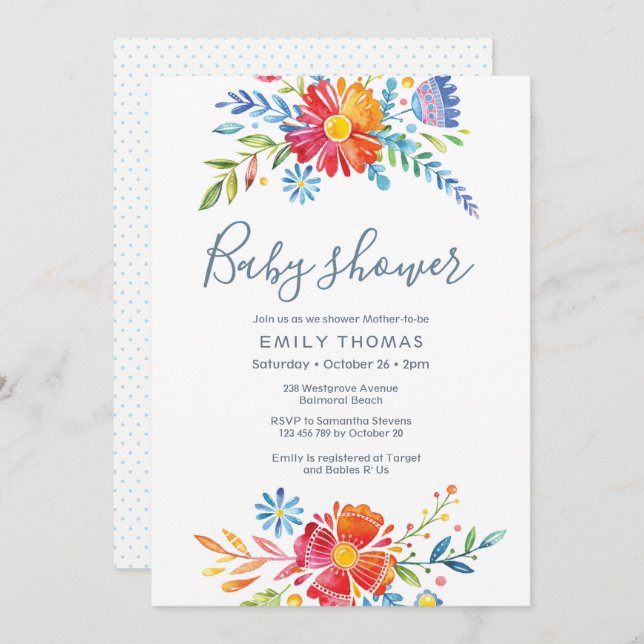 Colourful floral Baby Shower Invitation (Front/Back)