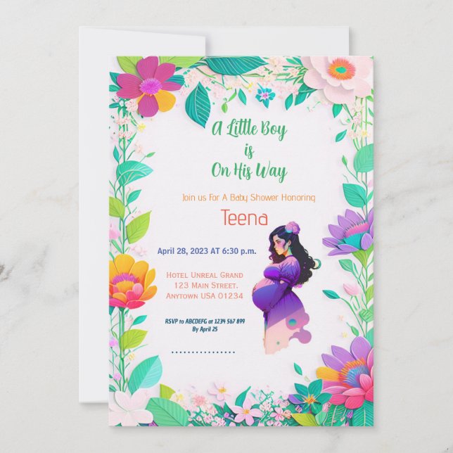 Colourful Floral Baby Shower Invitation (Front)