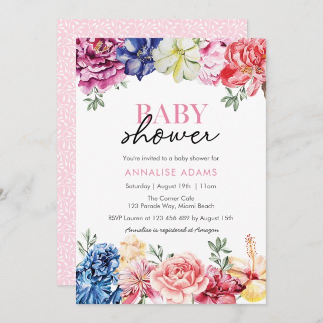 Colourful Floral Baby Shower invitation (Front/Back)