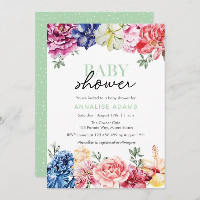 Colourful Floral Baby Shower invitation (Front/Back)