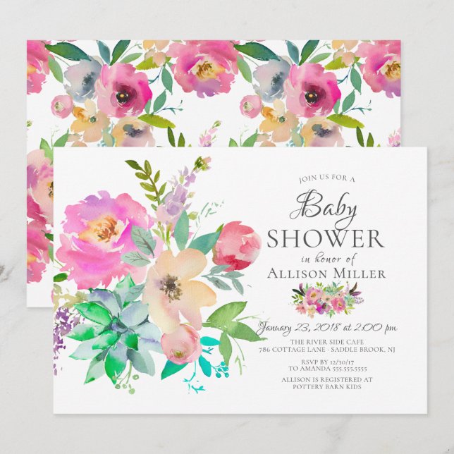 Colourful Floral BABY Shower Invitations (Front/Back)