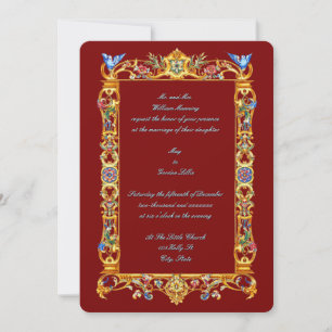Colourful Floral Baroque Bluebird Frame Wedding  Invitation